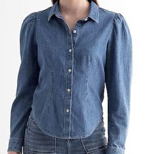 Express Puff Sleeve Western Cowgirl Denim Boho Prairie Top XS S Y2K NWT